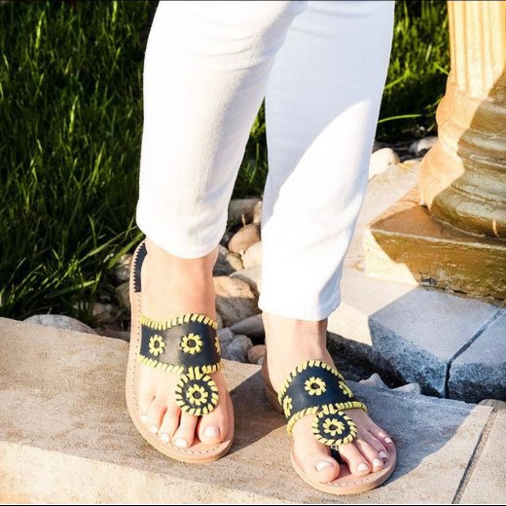 JACK ROGERS Navajo Heritage Jacks Slide Sandals Midnight / Lemon Womens US 5M